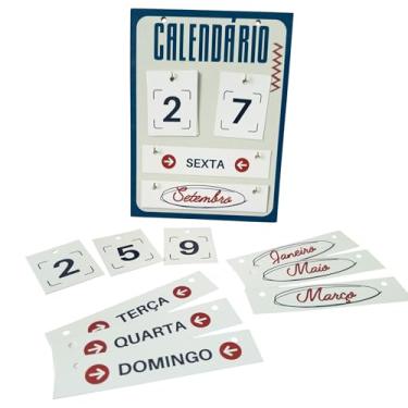 Imagem de Calendário de Mesa Permanente Perpétuo em Madeira MDF Decorativo para Escritório Clinica Recepção (MOD B (BORDA AZUL))