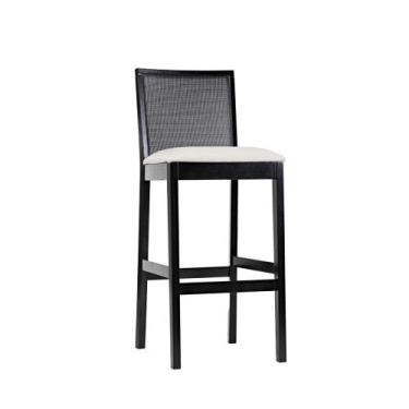 Imagem de Banqueta Alta Íris com Encosto em Tela e Estofada - Preto/Bege - ARTSO