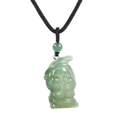 Imagem de Justinstones Colar com pingente de Papai Noel esculpido à mão com pedras naturais 56 cm – Joias de Natal com cordão de tecido – Presente de Natal para homens e mulheres, Aventurina verde, Ágata