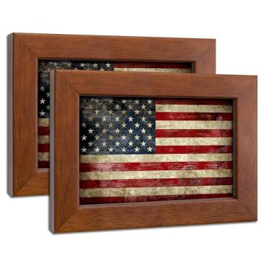 Imagem de DEKWINN, Conjunto de 2 porta-retrato 10 x 15 feito de madeira maciça com vidro real para fotos 10 x 15 sem tapete, suporte de parede ou moldura de galeria de mesa, marrom FDE-WD238-4X6-BRO2