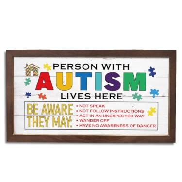 Imagem de Placa de decoração de conscientização do autismo, arte de decoração de parede, decoração moderna de casa de fazenda, placa de madeira de suporte autista para casa, placas de pendurar emolduradas de