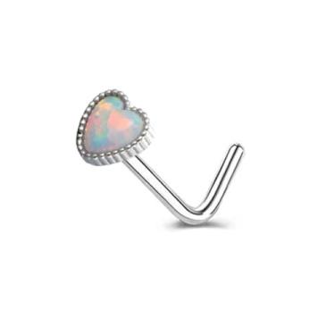 Imagem de Niaspi Anel de nariz de coração opala 20G para mulheres de aço inoxidável zircônia cúbica corações em forma de L anel moderno piercing de narina joia, 20g, Aço inoxidável Opala, Sem Pedra Preciosa