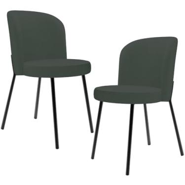 Imagem de Kit 2 Cadeiras Sala de Jantar Estofada Gavi L02 Linho Verde Musgo - Lyam Decor