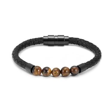 Imagem de mingkejw Pulseira de urna de pedra vulcânica para cinzas, joias de cremação para mulheres e homens, pulseira trançada de corda de couro genuíno com ferramenta de enchimento de 22 cm, 22cm, Couro, aço