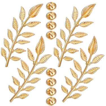 Imagem de Broches de folha dourada, 2 pares de broches e alfinetes elegantes para mulheres broches de folha dupla retrô colar de ouro colar de alfinetes de folhas de plantas broches para roupas mulheres homens