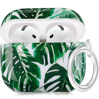 Imagem de YOMPLOW Capa Para Airpods 4 - Skin Feminina Meninas Com Chaveiro Ferramenta De Limpeza Apple 4ª Geração Carregamento 2024 Palmeira Tropical Havaiana