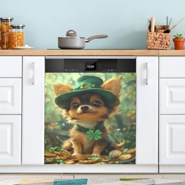 Imagem de ATTX Capa de ímã de lava-louças de cachorro fofo Dia de São Patrício, 58 cm C x 66 cm A decoração da capa da máquina de lavar louça, decalques de armário doméstico adesivos de eletrodomésticos #149