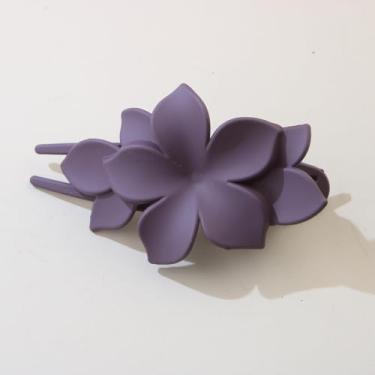 Imagem de Grampo de cabelo feminino flor bico de pato para mulheres francês adequado para vários penteados coque atrás da cabeça acessórios de ornamento de cabelo (roxo)
