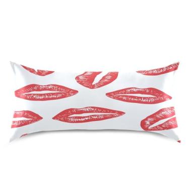 Imagem de Blueangle Fronha de cetim Red Lips Dia dos Namorados para cabelo e pele, fronha de seda, tamanho king (50,8 x 101,6 cm) - Capas de almofada de cetim refrescantes com fecho de envelope (176)