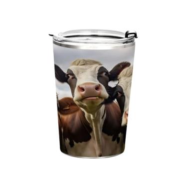 Imagem de Blueangle Copo de 340 g com tampa e canudo, copo de café com água isolada a vácuo de aço inoxidável, caneca de viagem de vaca engraçada copo térmico para bebidas quentes e frias (774)