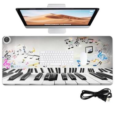 Imagem de SEHANY Mouse pad aquecido com teclas de piano tapete de mesa quente com 3 níveis de aquecimento e desligamento automático de 3 horas, 80 x 33 cm antiderrapante para jogos tapete de mouse de couro PU