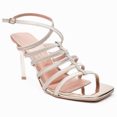 Imagem de Sandália Vizzano Salto Alto Tira Fina Metalizada Feminina - Dourado - 39-Feminino