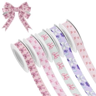 Imagem de SEHANY 5 rolos de fita de Natal 0,59 polegadas 5 jardas fitas de tecido laço rosa festival fitas decorativas de Natal para embrulho de presente faça você mesmo artesanato grinalda decoração de férias