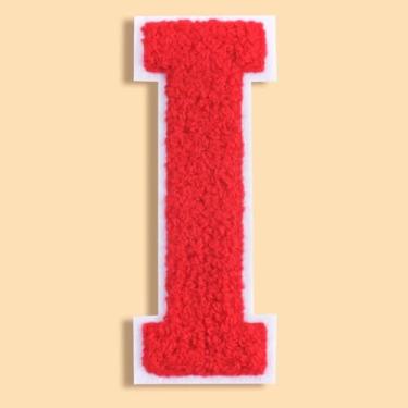 Imagem de QianSiLi Adesivos de letras universitárias de chenille vermelho de 11 cm, letras grandes de ferro para jaquetas Letterman, moletons com capuz, mochilas, coletes, roupas, adesivos individuais da letra