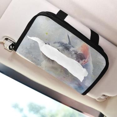 Imagem de SEHANY Porta-lenços de carro de gato fofo, caixa de lenços de papel de carro, suporte de guardanapo retangular dispensador de máscara de carro caixa de lenços de veículo para automóvel universal