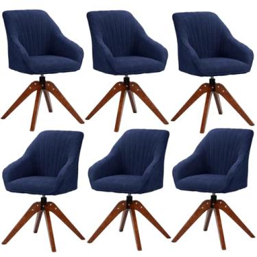 Imagem de HGTRH Cadeira de design giratória com pernas de madeira, cadeira de sala de jantar com apoio de braços encosto cadeira estofada C 6 unidades