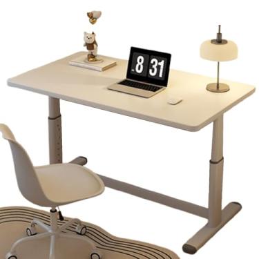 Imagem de HGTRH Mesa de computador manual, mesa ajustável em altura com estante/sem estante de livros 80 x 60 cm/120 x 60 cm 65-89 ajuste de altura design de perna em I montagem simples para criança adulta A