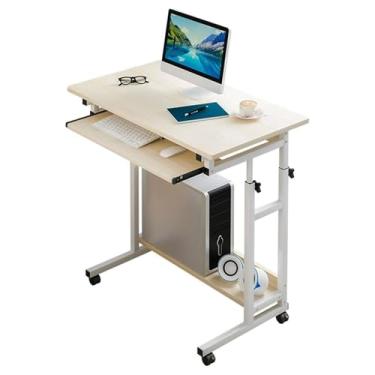 Imagem de Mesa de pé móvel com rodízio de freio, mesa de ajuste de altura com bandeja de teclado host faixa de altura 66 cm-86 cm 80 * 45 cm mesa para laptop pequena mesa com rodinhas para quarto escritório
