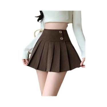 Imagem de Saia Plissada De Veludo Cotelê Feminina Estilo Universitário Casual Re