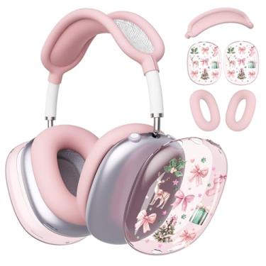 Imagem de BlHMCASE Capa de fone de ouvido para AirPods Max, lindo laço de fita de Natal, capa de silicone rosa para fones de ouvido para Apple AirPods Max