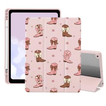 Imagem de AdorableWhimsy Capa Bow Cowgirl Boots para iPad (A16) 11ª geração 2025 11 polegadas / iPad 10ª geração 2022 10,9 polegadas design retrô ocidental estética feminina suporte rosa capa de couro