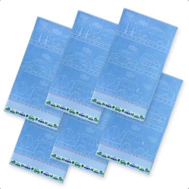 Imagem de Kit 6 Toalha Lavabo Infantil Jaquard Com Barra Pinte e Borde (Azul Carrinho)