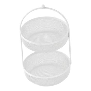 Imagem de KiBcsLic Cesta de frutas grande de dois andares, suporte decorativo de metal para frutas, ideal para cupcakes, piqueniques ao ar livre e escritórios, Branco