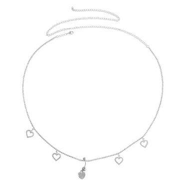 Imagem de Niaspi Anel de barriga de coração de strass com corrente pingente de coração corrente de cintura cinto de biquíni anel de umbigo piercing de umbigo acessórios de praia joias corporais sexy para