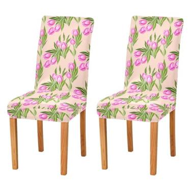 Imagem de Wassud Tulipas capas de cadeira de folhas verdes para jantar capa de cadeira elástica capa de cozinha lavável protetor de assento conjunto de 2