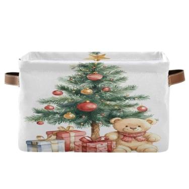 Imagem de Wassud Caixa de armazenamento com alças para árvore de Natal com urso, cesta organizadora dobrável de lona para armário, banheiro e decoração de casa, pacote com 2