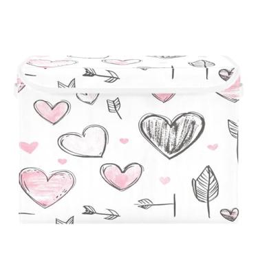 Imagem de Wassud Cestos de armazenamento dobráveis com tampas, corações e flechas, cestos organizadores de tecido dobrável para armário, casa e decoração sazonal 41,5 x 32,5 x 39,5 cm