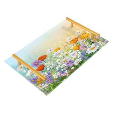 Imagem de Wassud Jardins de flores florescendo bandeja de banheiro com alças organizador de perfume de joias de acrílico para banheiro quarto cozinha balcão 30 x 20 cm