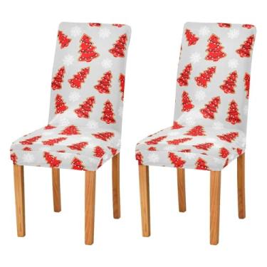 Imagem de Wassud Capa de cadeira de árvore de Natal vermelha para sala de jantar, capa de cadeira elástica, capa de cozinha lavável, conjunto de 2