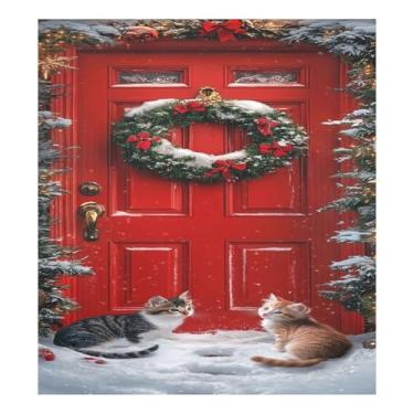 Imagem de STAYTOP Porta vermelha festiva guirlanda de Natal capa magnética para máquina de lavar louça, 58 x 66 cm, capa decorativa para geladeira para porta da frente, adesivo, máquina de lavar, painel de