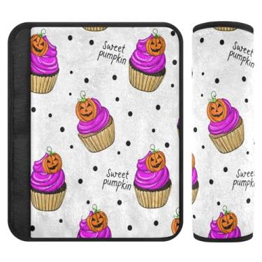 Imagem de Burbuja Capa de cinto de segurança de carro para cupcakes de Halloween fofos, protetores de cinto de segurança de carro macios confortáveis para alça de ombro de assento, 1 par pequeno