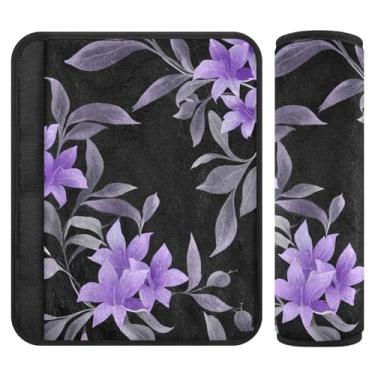 Imagem de Burbuja Capa para cinto de segurança de carro flores roxas protetor de cinto de segurança de carro macio confortável para alça de ombro de assento, 1 par pequeno