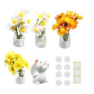 Imagem de Nextpal 5 peças de decoração de carro para mulheres, decorações de painel de margaridas fofas com mini coelhinho, decorações estéticas de painel para interior de carro, acessórios estéticos interiores