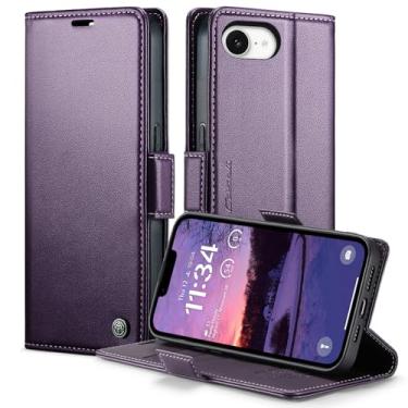 Imagem de owlhold Capa carteira para iPhone 16E flip magnética, bloqueio RFID, 3 porta-cartões, suporte, couro PU moderno, capa de telefone TPU à prova de choque para iPhone 16E 6,1 polegadas - roxo