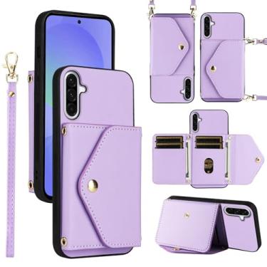 Imagem de Dswteny Capa carteira para Samsung Galaxy S25 FE 5G com cordão de pulso alça de ombro fina bolsa flip, acessórios de suporte de cartão de crédito de couro PU para S 25 EF S25FE 25S 25FE mulheres