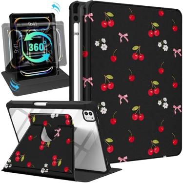 Imagem de Uppuppy Capa inteligente para iPad Pro M4 de 11 polegadas - suporte giratório de 360 graus com suporte para lápis para mulheres e meninas, flores de cerejeira e laço para iPad Pro de 11 polegadas 2024