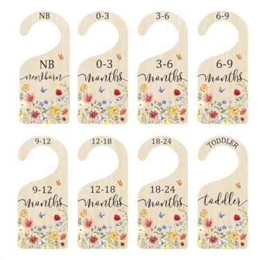 Imagem de AnyDesign 8 peças divisórias de armário de bebê de madeira silvestre para recém-nascidos a 24 meses organizador de guarda-roupa de bebê vintage floral para pendurar em casa, berçário, decoração de