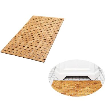 Imagem de QUHUOYAO Tapete de banho de bambu, madeira de bambu natural, retangular, antiderrapante, marrom, 60 cm x 40 cm para banheira de hidromassagem e cozinha