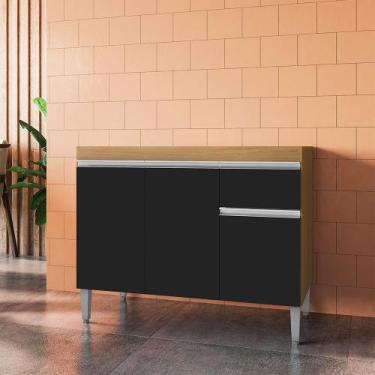 Imagem de Balcão Cozinha Tatiane 3 Portas 1 Gaveta 100cm AJL Móveis, Amêndoa/Pre