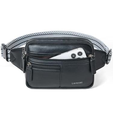 Imagem de Leresas Pochetes femininas de couro vegano, bolsa de cintura cruzada para viagem, caminhada, corrida, Preto, Pochete moderna