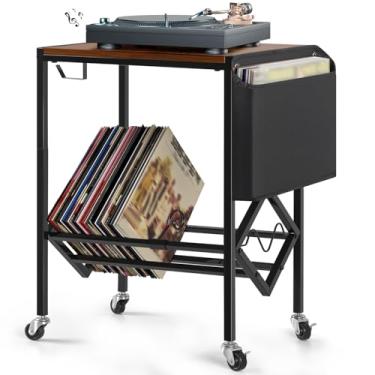 Imagem de Suporte para Toca-Discos de 2 Níveis, Rack de Armazenamento de CD Gancho para Fones de Ouvido, Organizador de Discos de Até 200 Álbuns, Suporte Grande para Toca-Discos de Vinil