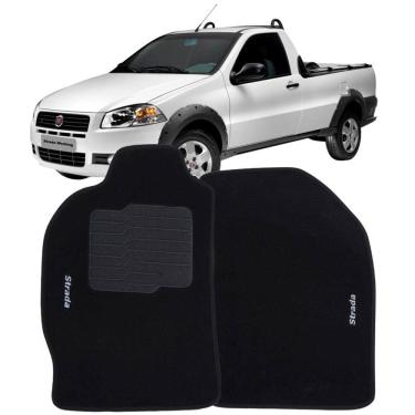 Imagem de Tapete Carpete Strada Cabine Simples 1999 à 2012 Preto Logo Bordado Jogo Personalizado Automotivo