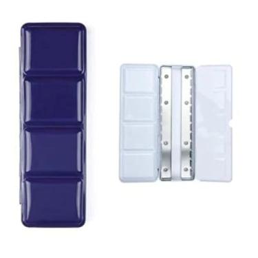 Imagem de Aliotech Caixa vazia de tinta paleta de latas de aquarela para artista de viagem, lata colorida média com 24 peças de meia panela (azul escuro)