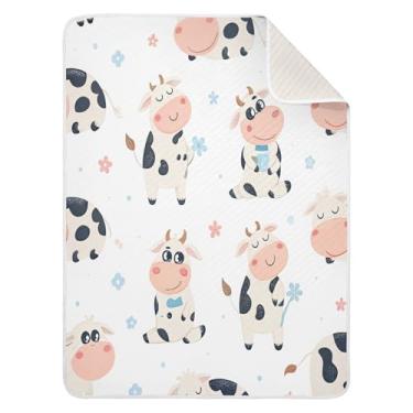 Imagem de Qilmy Cobertor de bebê fofo de vaca 76 x 101 cm, cobertor infantil de algodão macio para meninos e meninas, cobertor leve e quente para bebês e bebês recém-nascidos