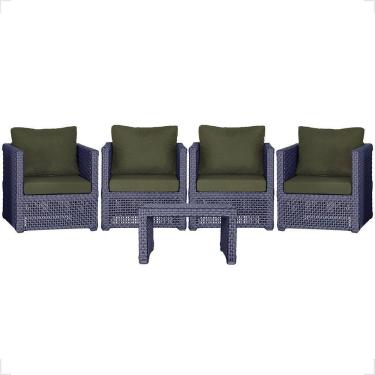 Imagem de Mesa E 4 Poltronas Madri Corda Náutica Estofado 13 Trama Azul