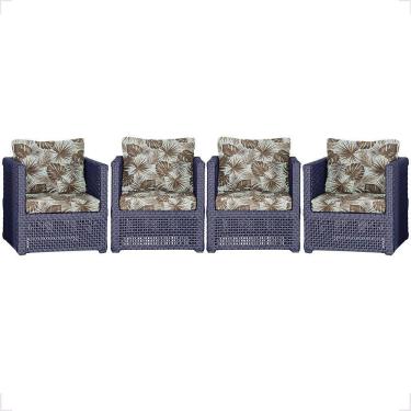 Imagem de 4 Poltronas Madri Alumínio Corda Náutica Estofado 6 Trama Azul